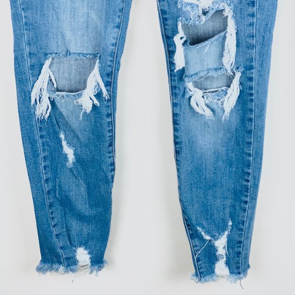 Kancan Lt Wash Fringed Hem Crop Jeans 7 27 - Picture 4 of 10